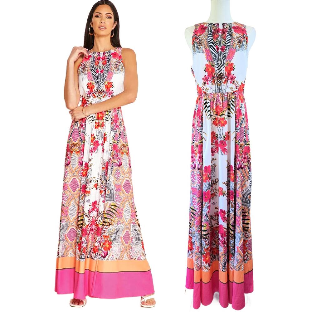 Ted Baker London Laniah Floral Halter Maxi Dress Size 3 US 8 Pink Tropical